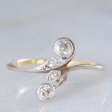 Anello Art Nouveau in oro giallo e bianco 14K con diamanti (0.12ctw ca.), anni ‘20