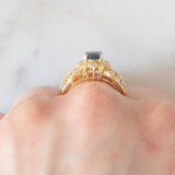 Un’alba sul mare - Anello vintage a fascia e a margherita in oro giallo 18K con zaffiro e diamanti