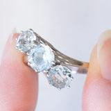 Anello vintage in oro bianco 14K con acquamarine (2.20ctw ca.), anni ‘70/‘80