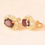 Orecchini vintage in oro giallo 9K con granati, anni ‘60