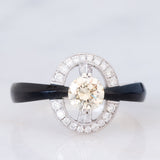 Anello vintage in stile Art Déco in platino con diamanti (centrale di 0.75ct) e onice