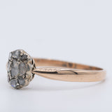 Anello a margherita antico in oro giallo 14K e argento con diamanti di taglio rosetta, primi del ‘900