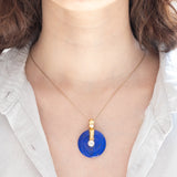 Pendente vintage in oro giallo 18K con lapislazzuli e perla bianca, anni ‘70