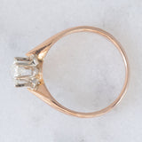 Solitario retrò in oro rosa 14K con diamante di taglio vecchia miniera (0.50ct ca.), anni ‘40