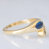 Anello a serpente vintage in oro giallo 14K con zaffiro e diamanti, anni ‘70