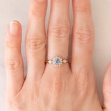 Anello a margherita vintage in oro giallo 9K con zaffiro (0.35ct ca.) e diamanti (0.14ctw ca.), anni ‘80