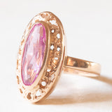 Anello vintage in oro giallo 14K con zaffiro rosa sintetico (1.60ct ca.), anni ‘70
