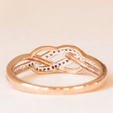 Anello intrecciato vintage in oro rosa e bianco 9K con diamanti, anni ‘90