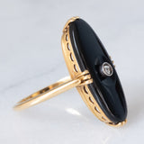 Anello Art Déco in oro giallo 18K con onice e diamante di taglio Rosetta (0.07ct ca.), anni ‘30