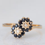 Toi et Moi con fiori in oro giallo 9K con zaffiri (0.40ctw ca.) e diamanti (0.02ctw ca.), anno 1997