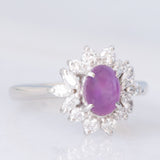 Anello a margherita vintage in platino con rubino (1.61ct) e diamanti (0.60ctw), anni ‘80/‘90