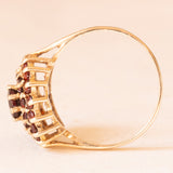 Anello a margherita vintage in oro giallo 9K con granati, anni ‘70