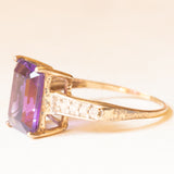 Anello da cocktail vintage in oro giallo 9K con ametista (3.50ct ca.) e diamanti (0.12ctw ca.), anni ‘60/‘70
