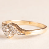 Anello vintage in oro giallo e bianco 9K con diamanti di taglio brillante (0.12ctw ca.), anni ‘70/‘80