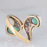 Anello contrarier vintage in stile antico in oro giallo 18K e argento con smeraldi (1.20ctw ca.) e diamanti di taglio rosetta (0.24ctw ca.), anni ‘60