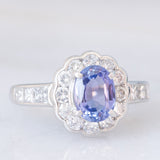 Anello a margherita in platino con tanzanite (1.70ct) e diamanti (1.28ctw), anni '90/anni '2000