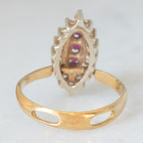 Gioiello vintage 2 in 1 e convertibile da anello a ciondolo in oro giallo e bianco 14K con rubini (0.12ctw ca.) e diamanti di taglio brillante (0.32ctw ca.), anni ‘70/‘80