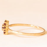 Anello a fiore vintage in oro giallo 8K con granati (0.35ctw ca.), anni ‘50/‘60