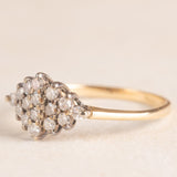 Anello vintage in oro giallo e bianco 9K con diamanti (0.24ctw ca.), anno 1977