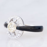 Anello vintage in stile Art Déco in platino con diamanti (centrale di 0.75ct) e onice