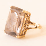 Anello vintage in oro giallo 9K con quarzo fumé inciso con testa di soldato romano, anno 1975