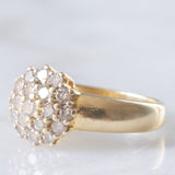 Anello a fiore e a fascia in oro giallo 14K con diamanti di taglio brillante (0.70ctw ca.), anni ‘70