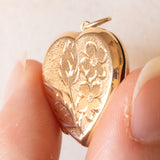 Ciondolo portafoto vintage a forma di cuore con lamina in oro giallo 9K, anni ‘60