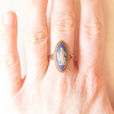 Anello a navette vintage in oro giallo 9K con jasperware