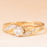 Anello vintage in oro giallo 9K con diamanti (0.15ctw ca.), anni ‘80