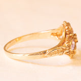 Anello vintage in oro giallo 9K con zirconi cubici rosa e viola e con zircone cubico bianco, anni ‘60/‘70