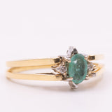 Raro anello girevole 2 in 1 in oro giallo e bianco 18K con smeraldo (0.30ct ca.) e diamanti di taglio brillante (0.20ctw ca.), anni ‘70/‘80