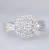 Anello a fiore vintage in platino con diamanti (1ctw), anni ‘80