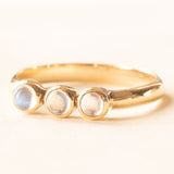 Trilogy vintage in oro giallo 14K con pietre di luna (0.40ctw ca.), anni ‘60/‘70