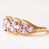 Anello vintage in oro giallo 9K con tanzaniti (0.75ctw ca.), anni ‘70/‘80