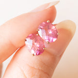 Orecchini punto luce vintage in oro giallo 9K con topazi rosa trattati (4ctw ca.)