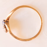 Toi et Moi antico in oro giallo 14K con zaffiro (0.25ct ca.) e diamante di taglio vecchia miniera (0.25ct ca.), anni ‘10/‘20