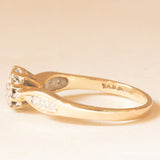 Anello vintage a fiore in oro giallo 9K con diamanti (0.16ctw ca.), anni ‘70/‘80