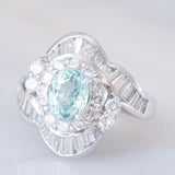 Anello ballerina moderno in platino con tormalina Paraiba (1.26ct) e diamanti (1.36ctw), anni ‘2000