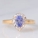 Anello a margherita vintage in oro giallo e bianco 9K con tanzanite (0.60ct ca.), anni ‘90