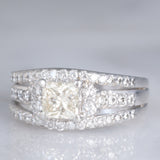 Anello a fascia vintage in platino con diamanti per un totale di 1.25ct (centrale di taglio princess 0.78ct), anni ‘80