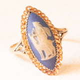 Anello a navette vintage in oro giallo 9K con jasperware