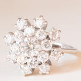 Anello a fiocco di neve vintage in oro bianco 18K con diamanti di taglio brillante (2ctw ca.), anni ‘60/‘70