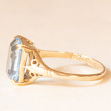 Anello vintage in oro giallo 9K con pasta di vetro azzurra, anno 1990