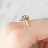 Anello a margherita antico in oro giallo 18K e argento con diamanti di taglio rosetta, primi del ‘900