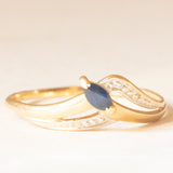 Anello vintage in oro giallo e bianco 18K con zaffiro, anni ‘60