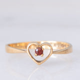 Solitario a cuore vintage in oro giallo 9K con granato, anni ‘80