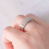 Anello vintage "doppio" in oro giallo e bianco 14K con diamanti (0.80ctw ca.), anni '70