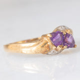Toi et Moi vintage in oro giallo 9K con ametiste di taglio a cuore (0.80ctw ca.) e diamanti