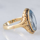 Anello da cocktail vintage in oro giallo 14K con topazio azzurro (4.50ct ca.), anni ‘50/‘60