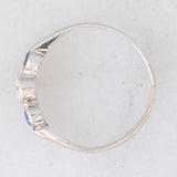 Trilogy vintage in oro bianco 14K con zaffiri (0.24ctw ca.) e diamante di taglio brillante (0.20ct ca.), anni ‘60/‘70
